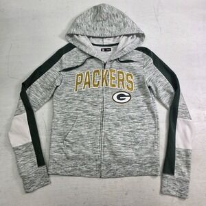 Green Bay Packers NFL Team Apparel Women's Glitter Logo Full Zip Hoodie Sz S EUC